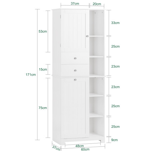 SoBuy Ντουλάπι Μπάνιου BZR104-W Λευκό 60x37x171 εκ. 2