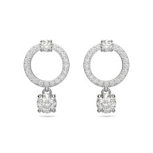 Swarovski atrae pendientes perforados en crculo con cristales cortados en crculo y PAV a juego? en un poste chapado en rodio con cierre de mari