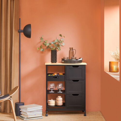 SoBuy Καρότσι Κουζίνας 3 Συρτάρια Μαύρο 67x37x84.5cm 1