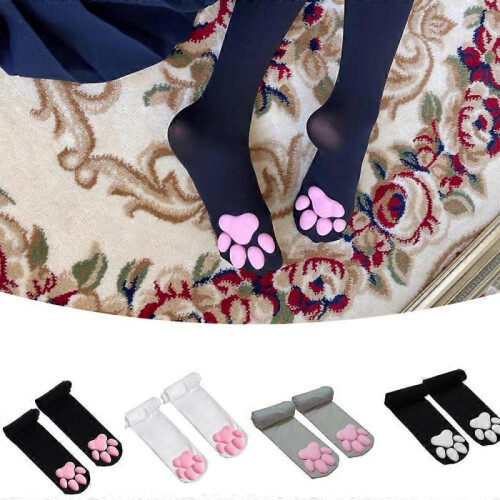 (White) Knee High Cat Paw Socks 1