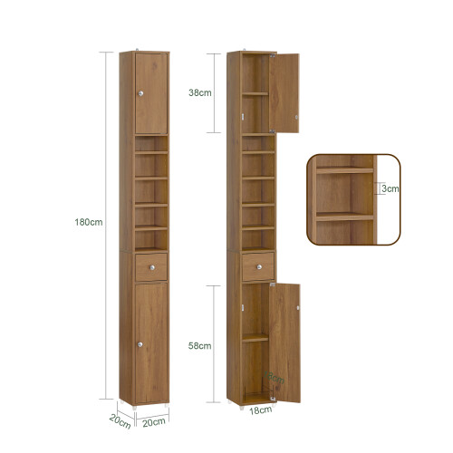 SoBuy Καστανό Ντουλάπι Μπάνιου BZR34-PF, 20x180x20cm 2