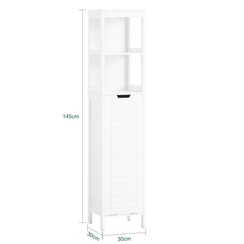 SoBuy Ψηλό Ντουλάπι Μπάνιου 145cm Λευκό με Ράφια & Καλάθι 2