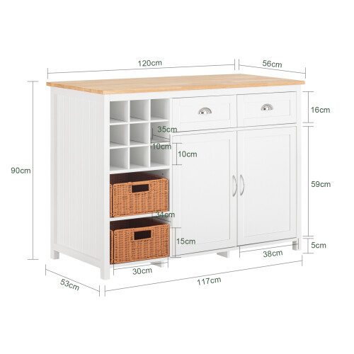 SoBuy Νησί Κουζίνας KNL05-W Λευκό 120x56x90cm με 2 Καλαθιά 2