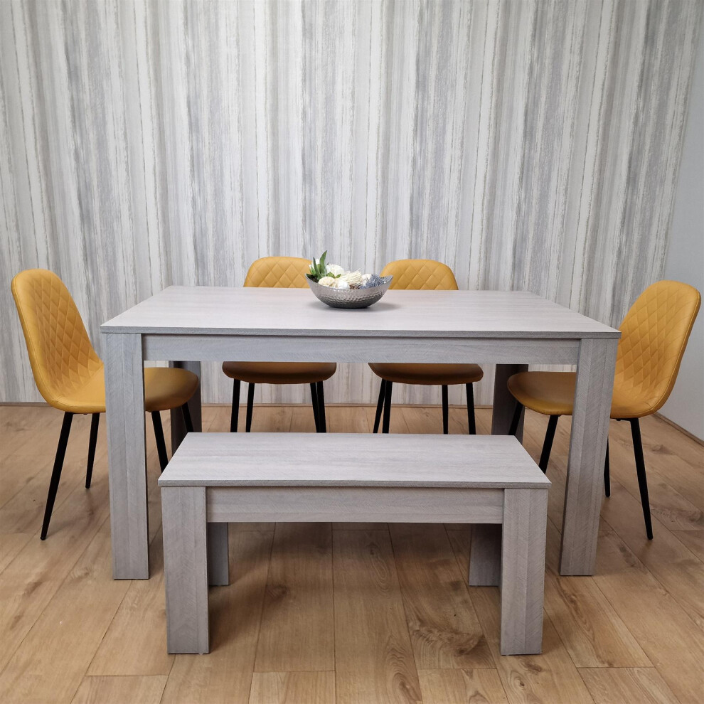 Dining Table and 4 Chairs With Bench Grey 4  Mustard Leather Chairs Wood Dining Set Furniture