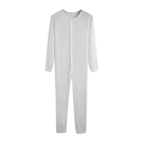 (L, White) Men's One Piece Long Johns Night Pajama 1