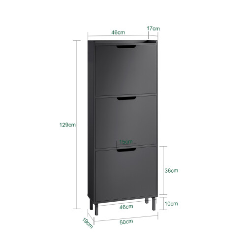 SoBuy Ντουλάπι Παπουτσιών Μαύρο 50x19x129 εκ. 2