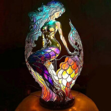 (Merpeople) Animal Table Lamp Stained Glass Stained Night Light Retro Desk Lamps Home Decor