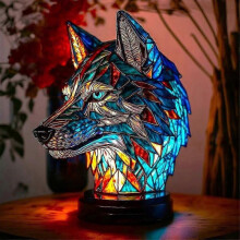 (Wolf) Animal Table Lamp Stained Glass Stained Night Light Retro Desk Lamps Home Decor