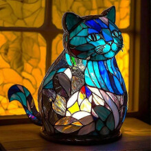 (Cat) Animal Table Lamp Stained Glass Stained Night Light Retro Desk Lamps Home Decor