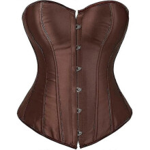 (*L, Brown 808) Szivyshi Women's Overbust Sweetheart Lace Up Plastic Bones Corset Bustier Top