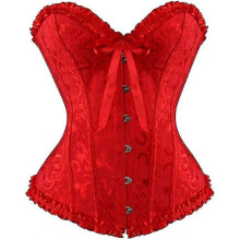 (4*L Plus, Red) Szivyshi Women's Overbust Sweetheart Lace Up Plastic Bones Corset Bustier Top