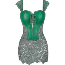 (4*L Plus, Green fau* leather) Szivyshi Women's Overbust Sweetheart Lace Up Plastic Bones Corset Bustier Top