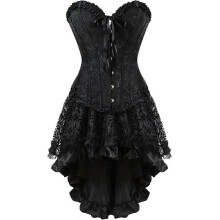 (*L, Black819) Szivyshi Women's Overbust Sweetheart Lace Up Plastic Bones Corset Bustier Top