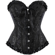 (*S, Black) Szivyshi Women's Overbust Sweetheart Lace Up Plastic Bones Corset Bustier Top