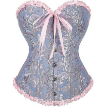 (*L, Blue and Pink) Szivyshi Women's Overbust Sweetheart Lace Up Plastic Bones Corset Bustier Top