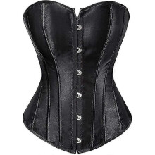 (**L, Black Top) Szivyshi Women's Overbust Sweetheart Lace Up Plastic Bones Corset Bustier Top