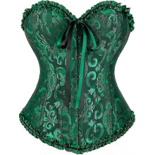 (*L, Black Green) Szivyshi Women's Overbust Sweetheart Lace Up Plastic Bones Corset Bustier Top