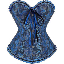 (L, Black Blue) Szivyshi Women's Overbust Sweetheart Lace Up Plastic Bones Corset Bustier Top