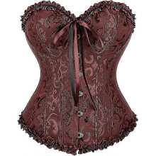 (*L, Brown) Szivyshi Women's Overbust Sweetheart Lace Up Plastic Bones Corset Bustier Top