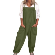 (XXXL, Green) Womens Overalls Casual Loose Dungarees Romper Baggy Playsuit Cotton And Linen Jumpsuit