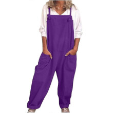 (XXXL, Purple) Womens Overalls Casual Loose Dungarees Romper Baggy Playsuit Cotton And Linen Jumpsuit