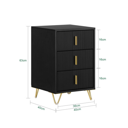 SoBuy Κομοδίνο Μαύρο 3 Συρτάρια 40x40x63 εκ. 2