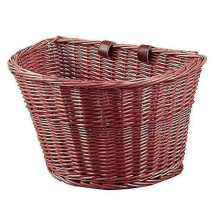 (L, Reddish Brown) Wicker D-shaped Bike Basket Portable Hand-woven Shopping Basket Folk Craftsmanship Basket With