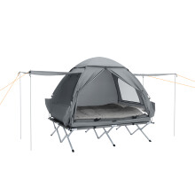 SoBuy 4-in-1 Tent met Verhoogd Bed, Dak, Slaapzak en Luchtmatras | 1 Persoon | Grijs