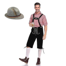 (L, Red) 3pcs/set Mens Bavarian Oktoberfest Costume Set For Dress Up Party, Beer Festival