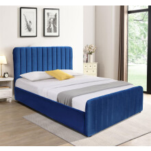 3ft Single Blue Velvet Ottoman Gas Lift Storage Bed