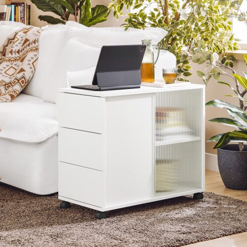 SoBuy White Mobile Storage Cabinet on Wheels 1