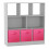(White, Dark Pink) Asymmetrical 8 Cube Bookcase Unit w/ 3 Drawer Inserts 1