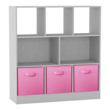 (White, Light Pink) Asymmetrical 8 Cube Bookcase Unit w/ 3 Drawer Inserts