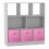 (White, Light Pink) Asymmetrical 8 Cube Bookcase Unit w/ 3 Drawer Inserts 1