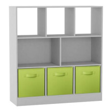 (White, Green) Asymmetrical 8 Cube Bookcase Unit w/ 3 Drawer Inserts