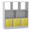 (White, Yellow) Asymmetrical 8 Cube Bookcase Unit w/ 3 Drawer Inserts 1
