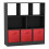 (Black, Red) Asymmetrical 8 Cube Bookcase Unit w/ 3 Drawer Inserts 1
