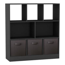 (Black, Black) Asymmetrical 8 Cube Bookcase Unit w/ 3 Drawer Inserts