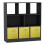 (Black, Yellow) Asymmetrical 8 Cube Bookcase Unit w/ 3 Drawer Inserts 1