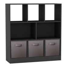 (Black, Grey) Asymmetrical 8 Cube Bookcase Unit w/ 3 Drawer Inserts