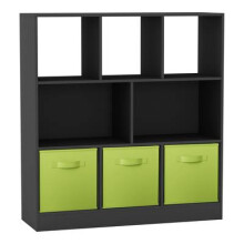 (Black, Green) Asymmetrical 8 Cube Bookcase Unit w/ 3 Drawer Inserts