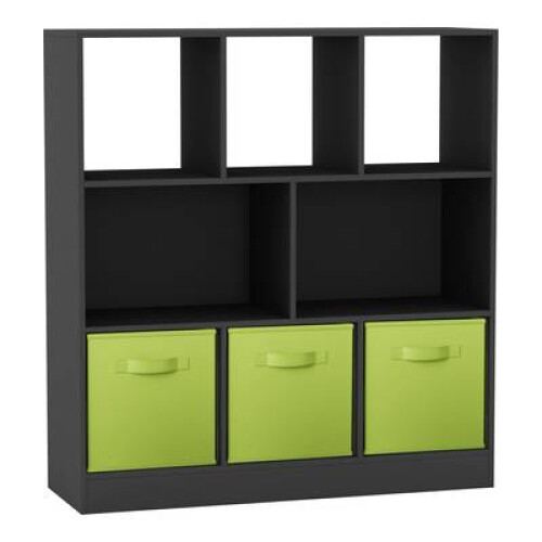 (Black, Green) Asymmetrical 8 Cube Bookcase Unit w/ 3 Drawer Inserts