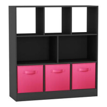 (Black, Dark Pink) Asymmetrical 8 Cube Bookcase Unit w/ 3 Drawer Inserts