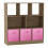 (Oak, Light Pink) Asymmetrical 8 Cube Bookcase Unit w/ 3 Drawer Inserts 1