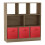 (Oak, Red) Asymmetrical 8 Cube Bookcase Unit w/ 3 Drawer Inserts 1