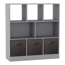 (Grey, Black) Asymmetrical 8 Cube Bookcase Unit w/ 3 Drawer Inserts
