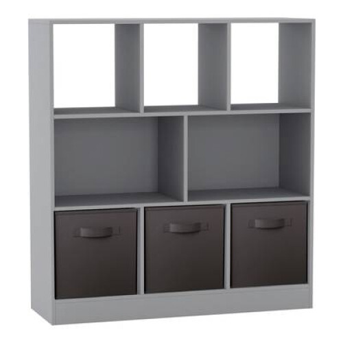 (Grey, Black) Asymmetrical 8 Cube Bookcase Unit w/ 3 Drawer Inserts
