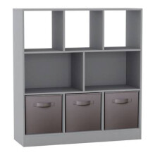(Grey, Grey) Asymmetrical 8 Cube Bookcase Unit w/ 3 Drawer Inserts