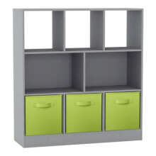 (Grey, Green) Asymmetrical 8 Cube Bookcase Unit w/ 3 Drawer Inserts