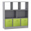 (Grey, Green) Asymmetrical 8 Cube Bookcase Unit w/ 3 Drawer Inserts 1